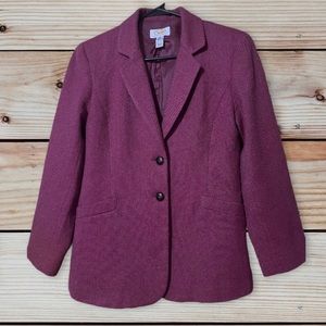 Talbots Petites Burgundy Maroon Wool Double Breasted Blazer Jacket